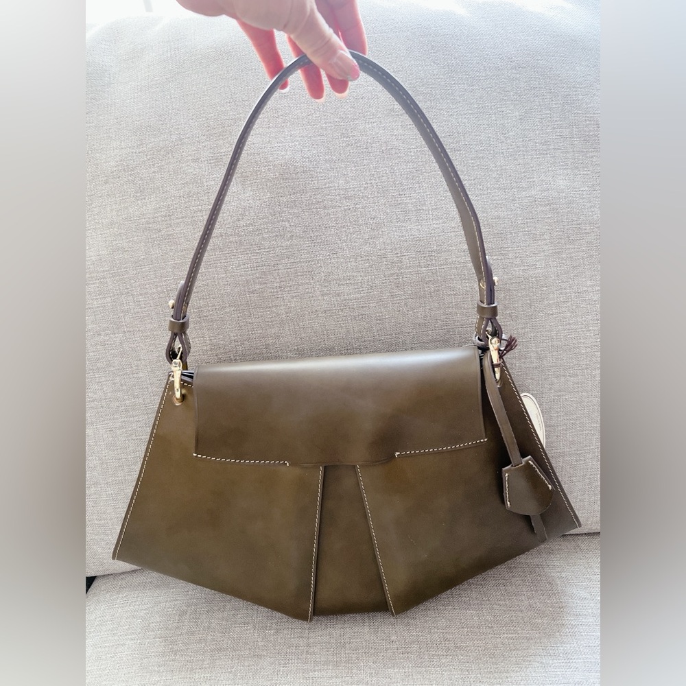 boldrini Taupe Made In Italy Leather Tulip Cut Satchel - Picture 3 of 7